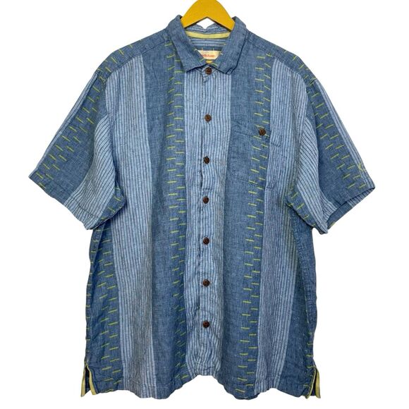 Tommy Bahama Shirt Mens XL Blue Linen Blend Short Sleeve Preppy Resort Old Money - Picture 1 of 11